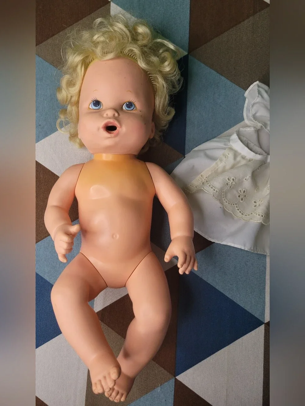 Vintage Baby Alive Curly Blonde Hair Blue Eyes Doll Dress Outfit 1990 Kenner Vtg